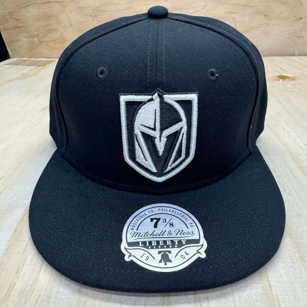 NEW Vegas Golden Knights Mitchell Ness Liberty Fitted Hat Cap Black White 7 3/8